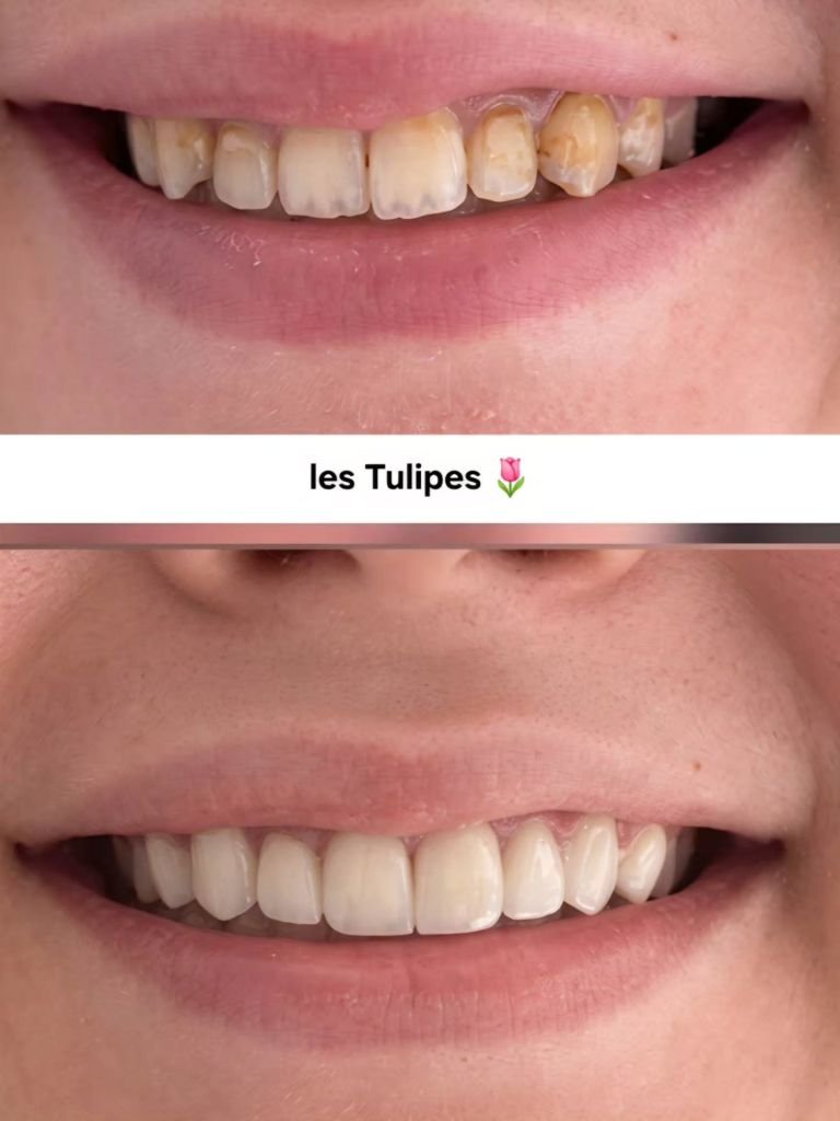 Avant / après – Pose de couronne teinte blanc naturel