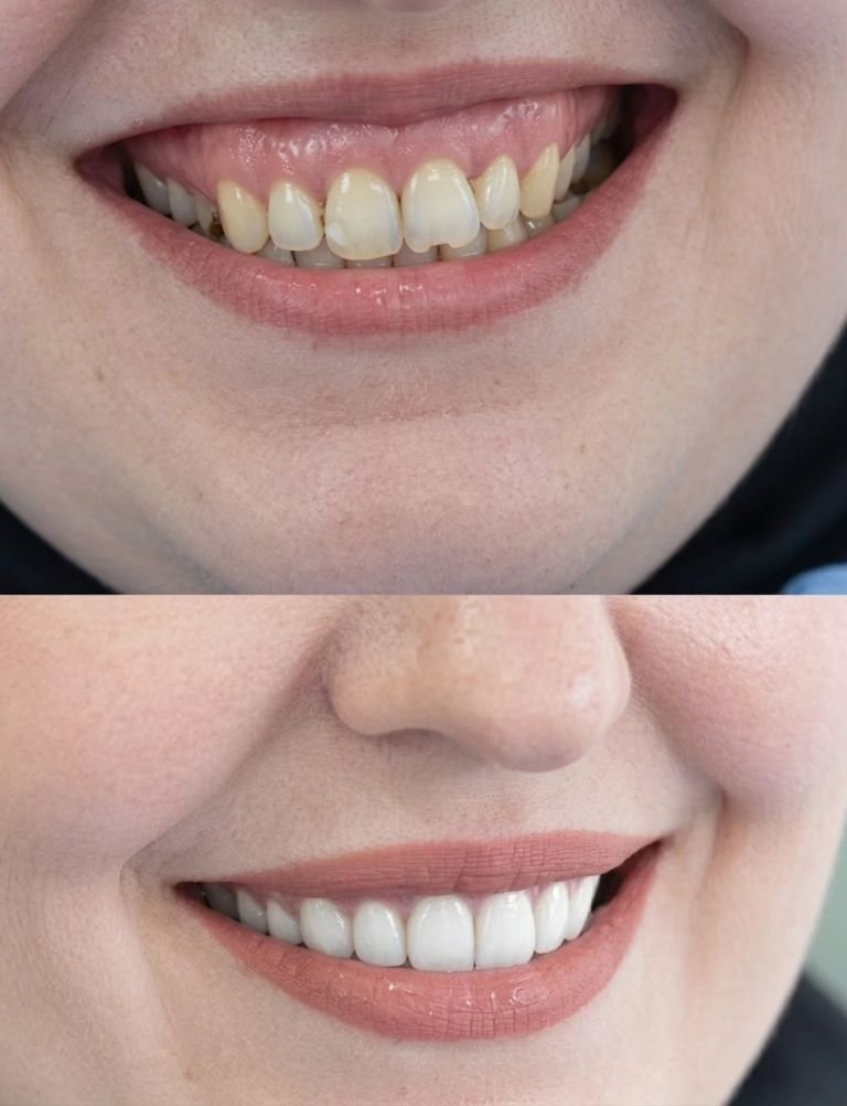 Avant / après – Correction d’un sourire gingival avec gingivectomie + pose de facettes teinte naturel